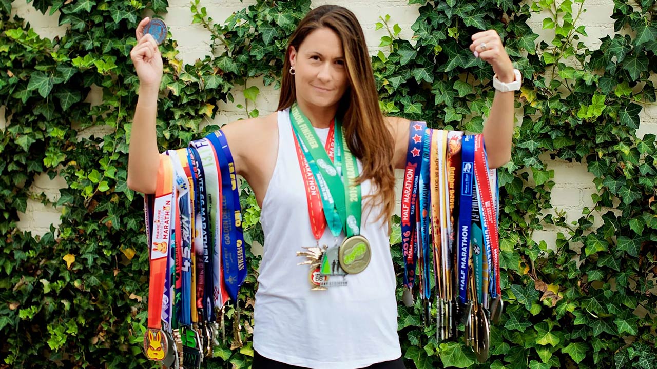 Becky Croft with racing medals