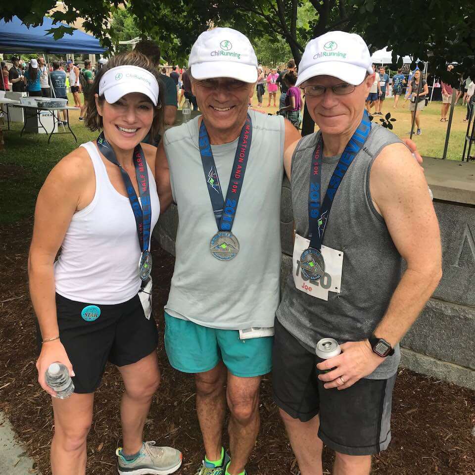 danny with two other runners from ChiRunning Training Group after the Asheville Marathon