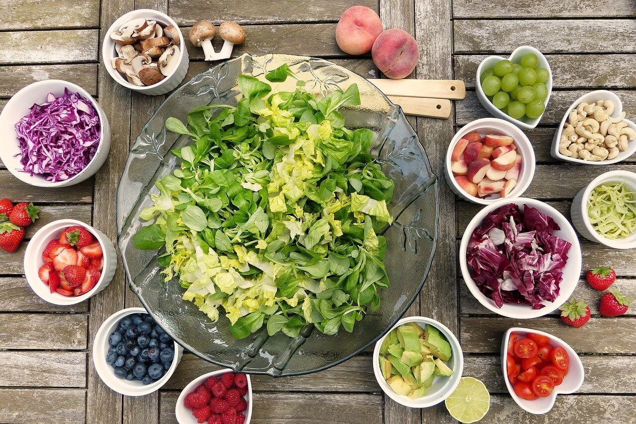 salad components laid out on table